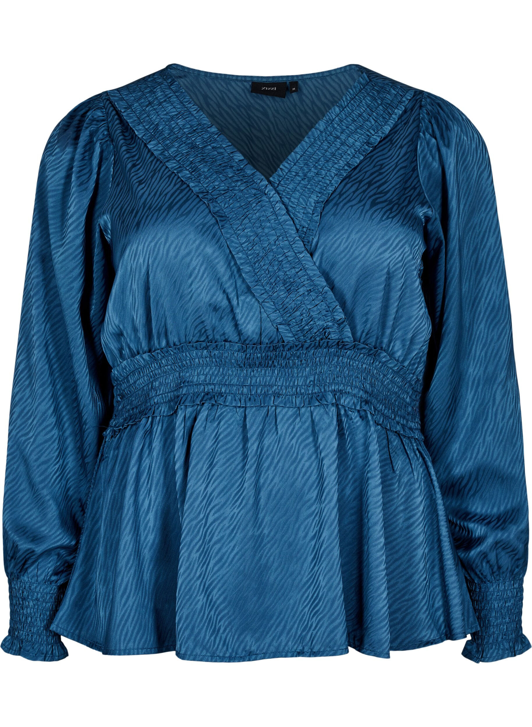 Zizzi Ton-i-ton m&oslash;nstret bluse med smock, Midnight, Packshot image number 0
