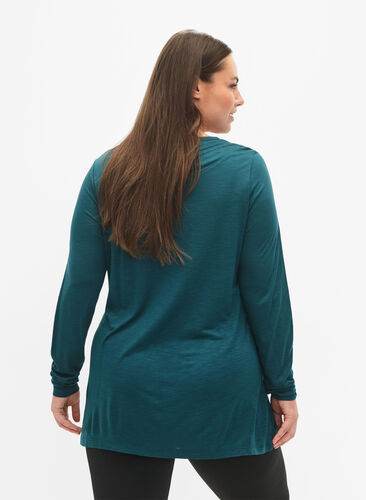 A-formet trenings-t-skjorte med lange ermer	, Deep Teal, Model image number 1
