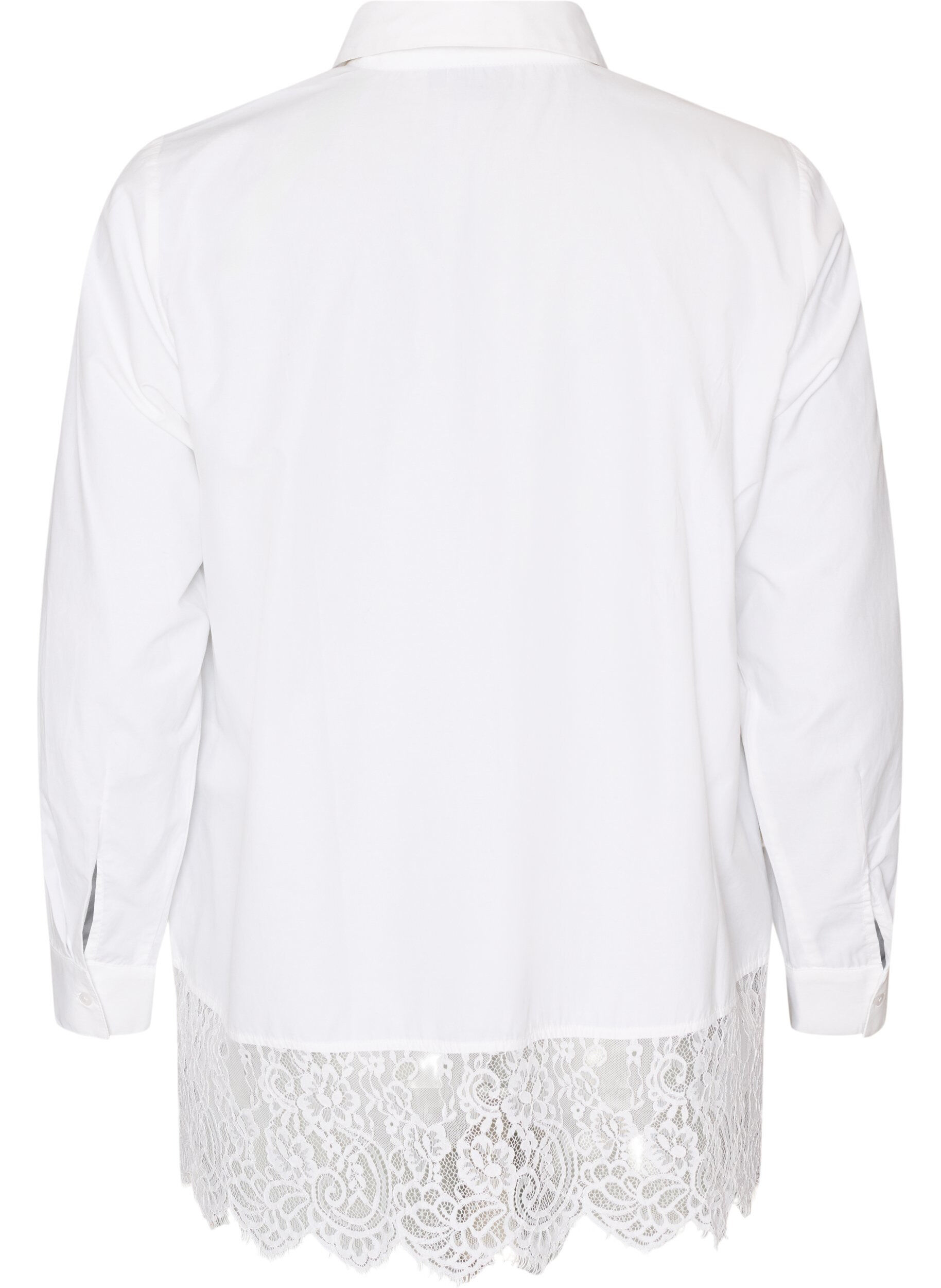 ZizziLoose skjorte med bred blondekant, Hvit, Packshot image number 1