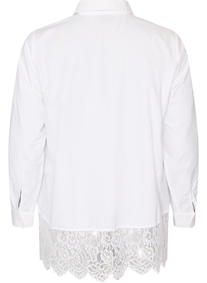 Loose skjorte med bred blondekant, Hvit, Packshot image number 1