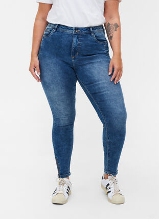 Cropped Amy jeans med glidelås, Blue denim, Model image number 3