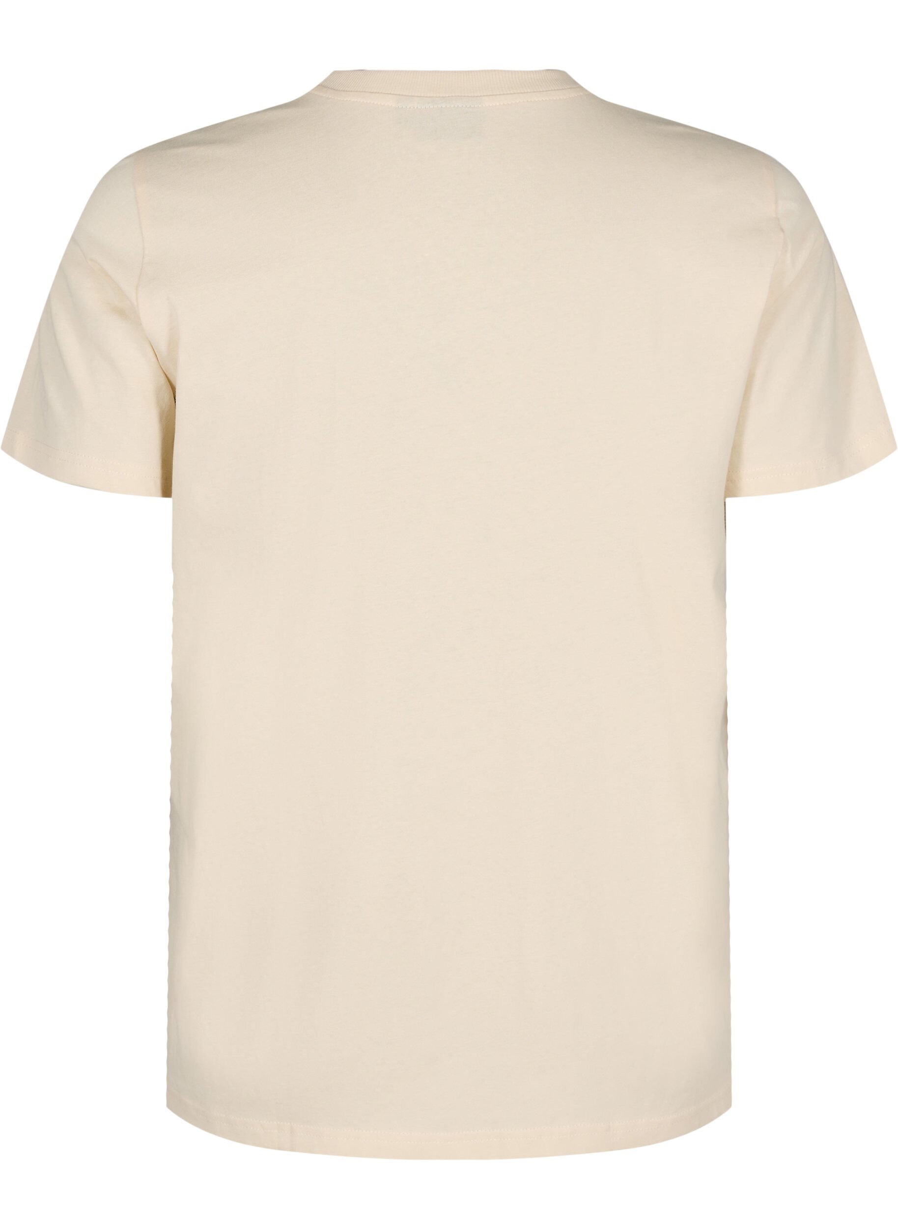 Zizzi Bomulls T-skjorte med trykk, Beige, Packshot image number 1
