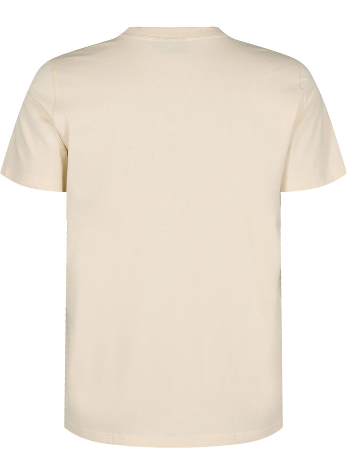 Bomulls T-skjorte med trykk, Beige, Packshot image number 1