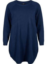 Melert strikket kjole med knapper, Navy Blazer Mel.