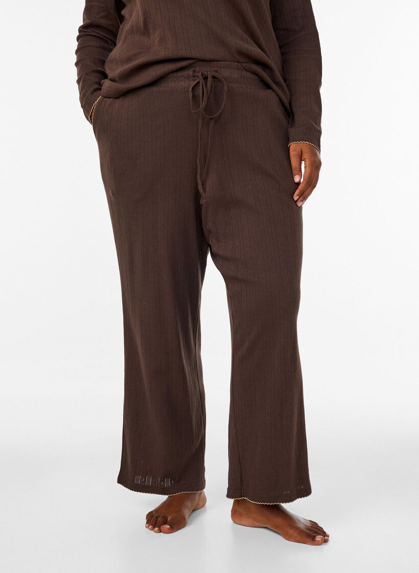Pyjamasbukse i &oslash;kologisk bomull med hullbroderi, Brun, Model image number 0