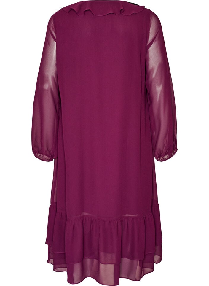 Festkjole med volangdetaljer og V-hals, R&oslash;d, Packshot image number 1