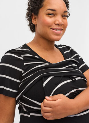 Stripete gravidkjole i viskose, Black Grey Stripe, Model image number 2