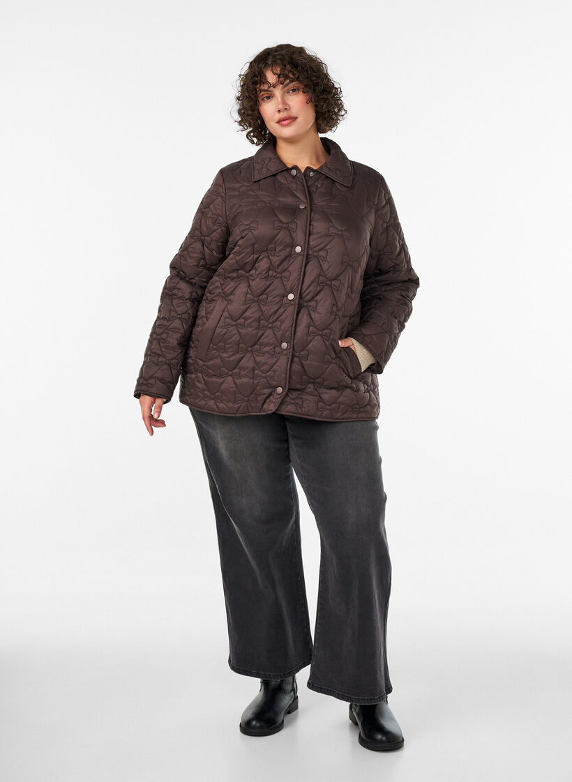 Lett polstret jakke med dekorativ quilting, Brun, Model image number 1
