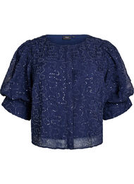 Fest bluse med paljetter og 1/2 ermer, Navy Blazer