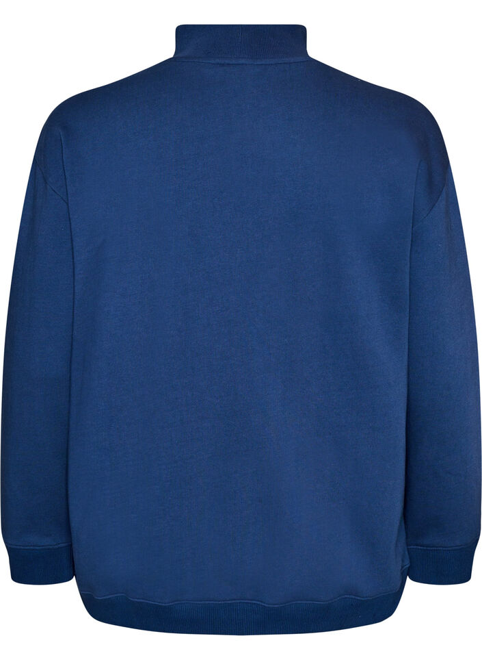 Genser med h&oslash;y hals og sporty motiv p&aring; forsiden, Bl&aring;, Packshot image number 1