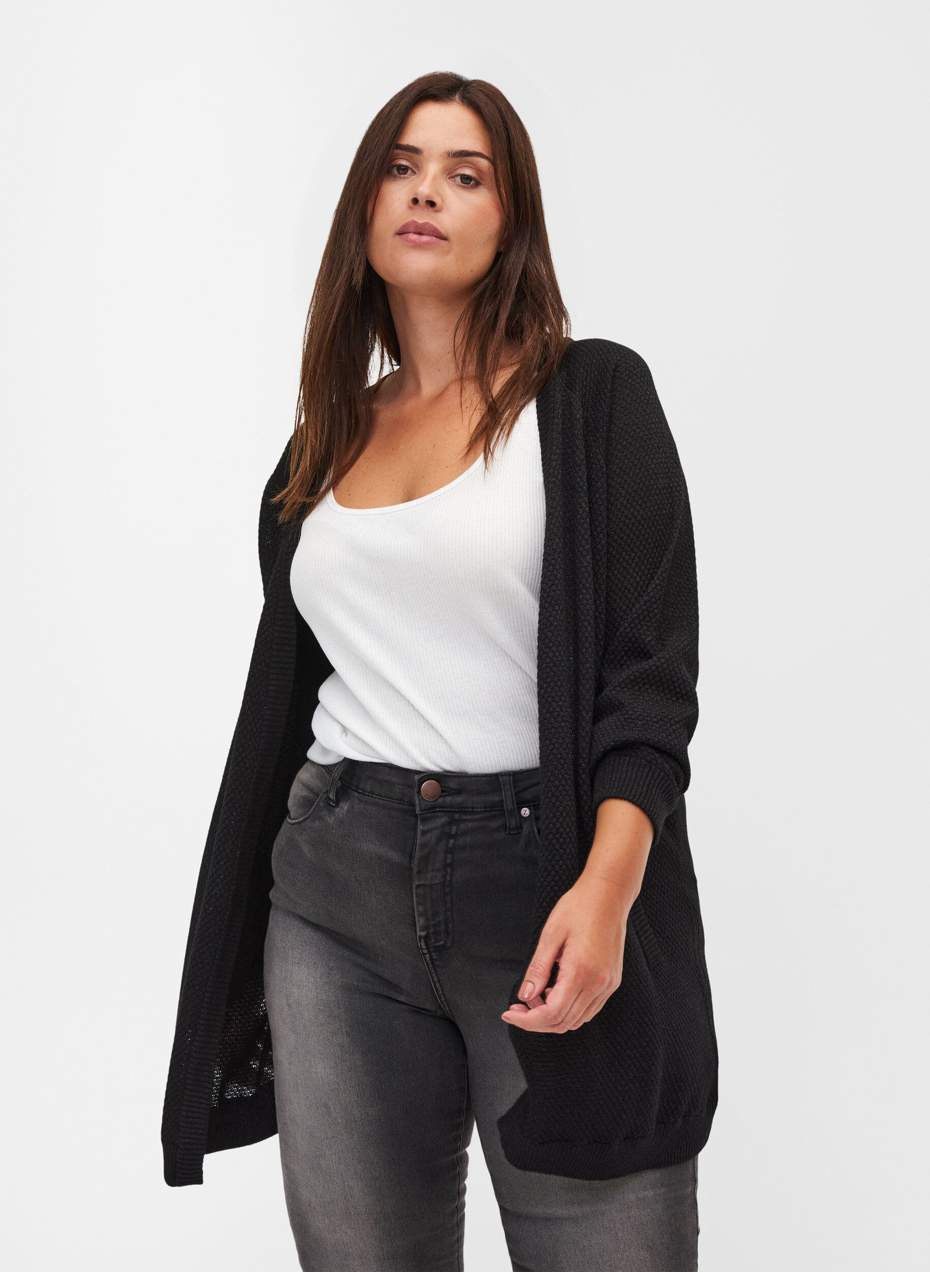 Strikket cardigan i bomull med glitter 