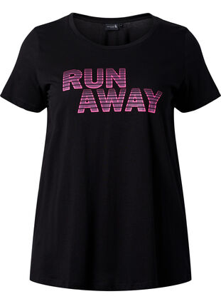 Trenings-t-skjorte med trykk, Black w. Run Away, Packshot image number 0