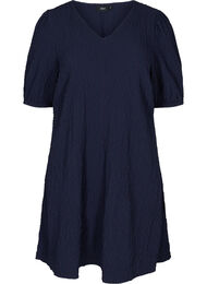 Strukturert kjole med A-form og puffermer, Evening Blue