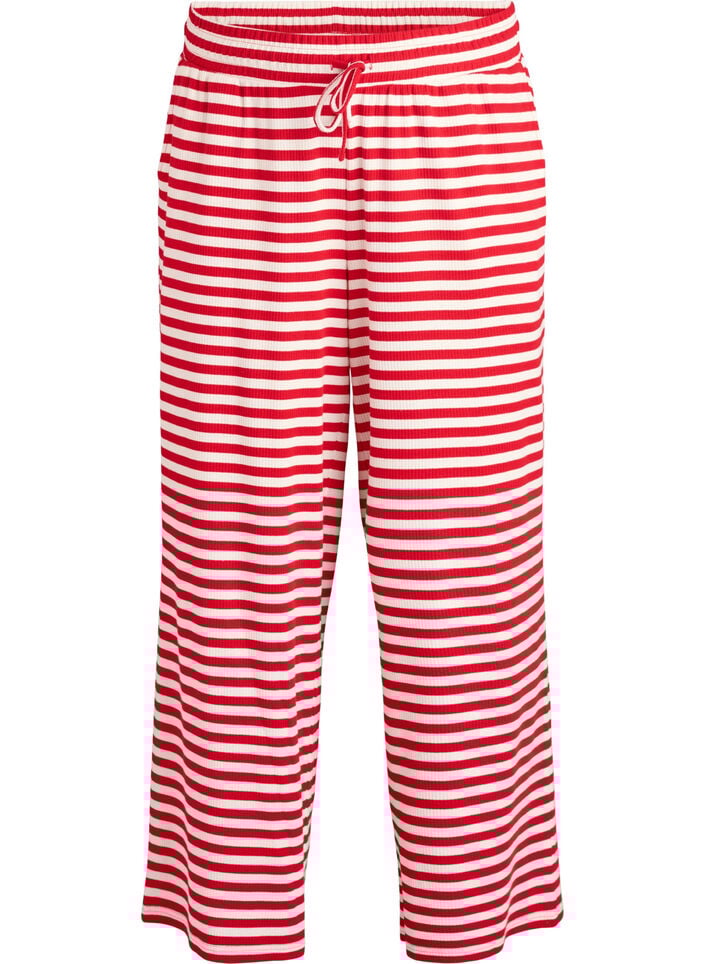 Stripete pyjamasbukser med høy midje og vide ben, Rød, Packshot image number 0