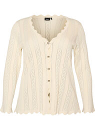 Cardigan with eyelet embroidery and wavy edges, Vanilla