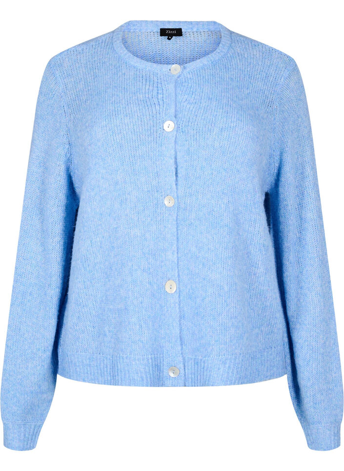 Strikket cardigan med ull og knapper, Della R. Blue Mel., Packshot image number 0