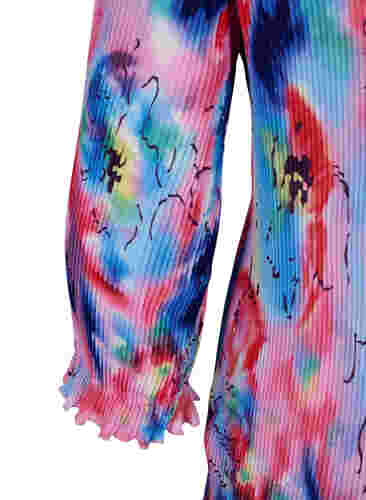 Bluse med plissé og 3/4-ermer, Lavender Space AOP, Packshot image number 3