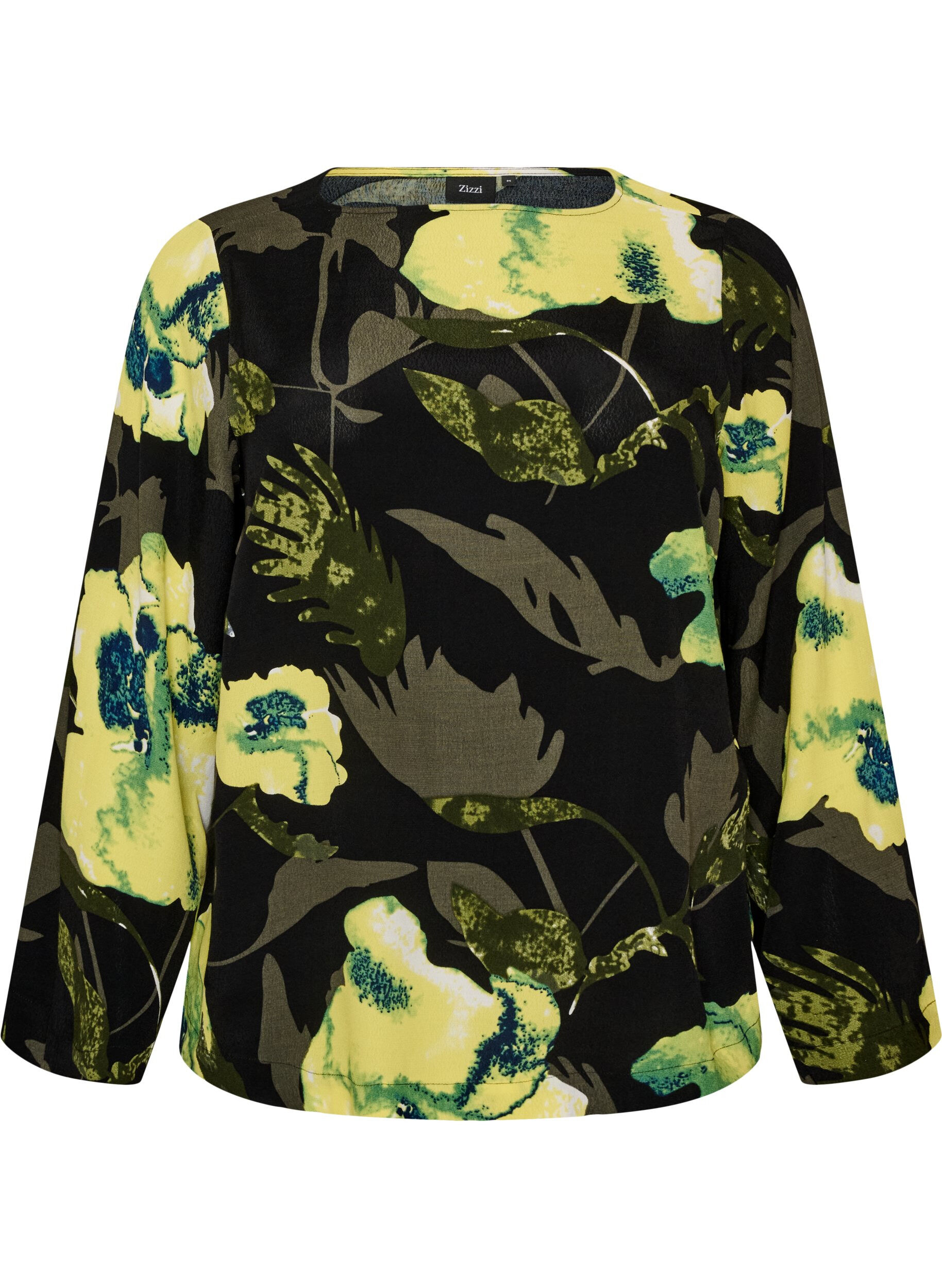 ZizziBluse med blomstertrykk med b&aring;thals og vide ermer, Svart, Packshot image number 0