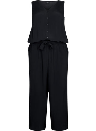 Ermeløs jumpsuit i viskose, Black, Packshot image number 0