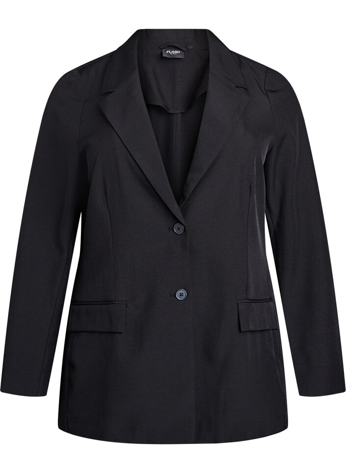 Blazer med lommer og splitter, Svart, Packshot image number 0