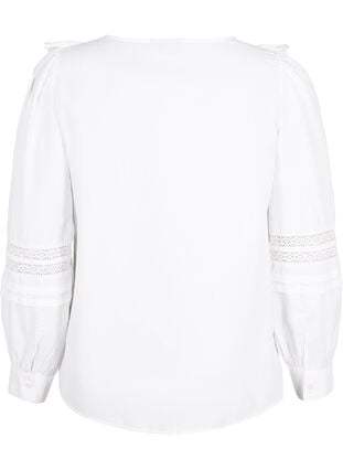 Bluse med ruffles og blondestrikk, Bright White, Packshot image number 1