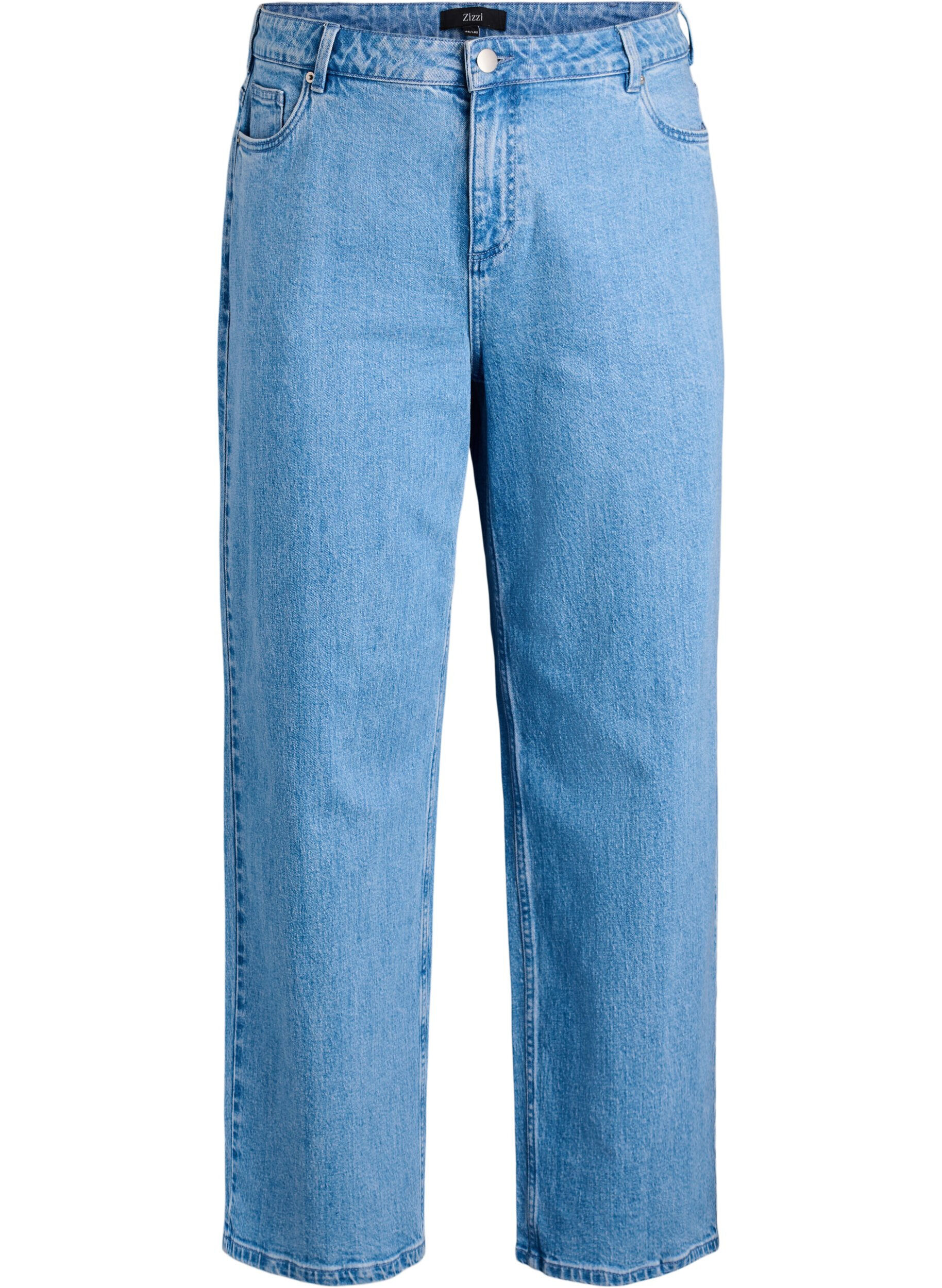 Jeans med vide ben og h&oslash;y midje