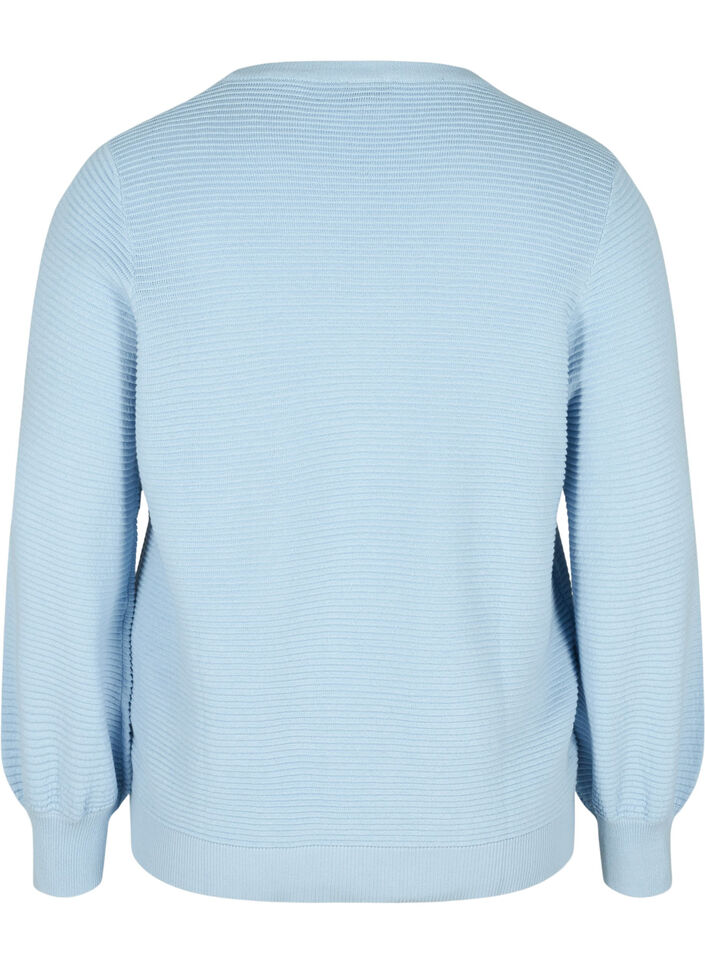 Langermet strikkebluse i økologisk bomull, Chambray Blue, Packshot image number 1