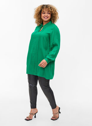 Langermet bluse i viskose med skjortekrage, Jolly Green, Model image number 3