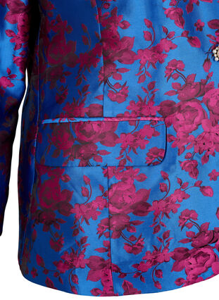 Blomstret blazer med perleknapp, Blue Quartz Jaquard, Packshot image number 3