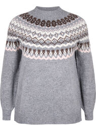 Strikkegenser med mønstre og lange ermer, Medium Grey Comb
