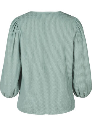 Strukturert bluse med puffermer, Chinois Green, Packshot image number 1