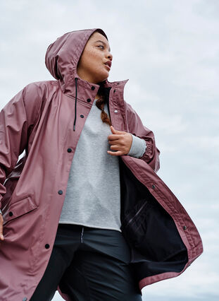 Zizzi Regnjakke med hette og knappelukking, Rose Taupe, Image image number 0
