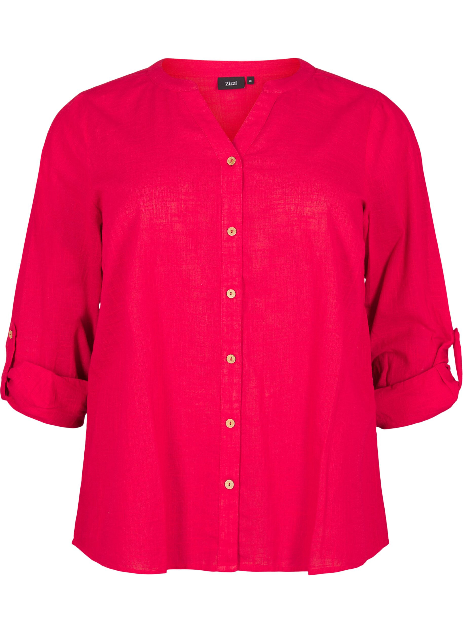 ZizziBomullsbluse med V-hals, R&oslash;d, Packshot image number 0