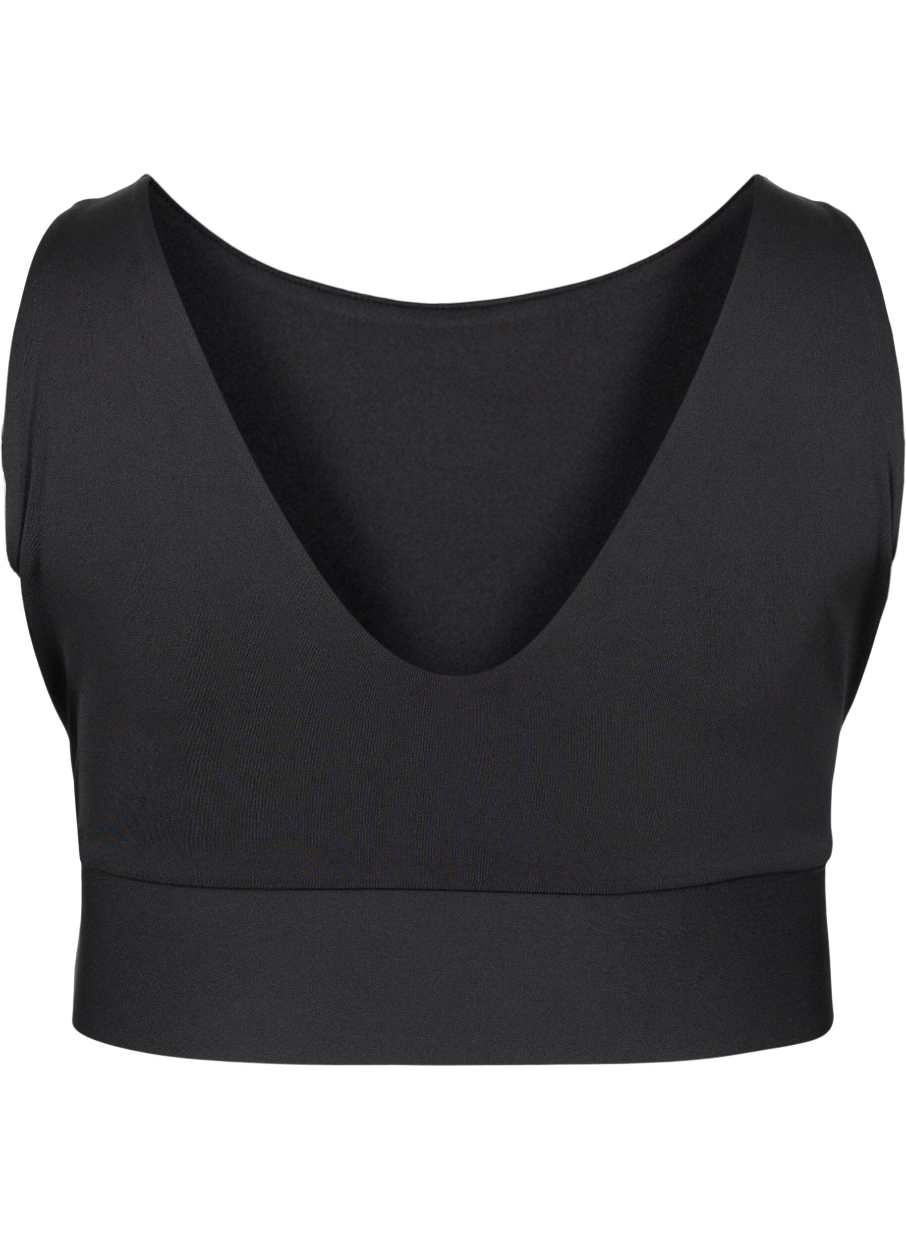 Zizzi CORE, MID SUPPORT SPORTS BRA - Sports-BH med V-skj&aelig;ring p&aring; ryggen, Black, Packshot image number 1