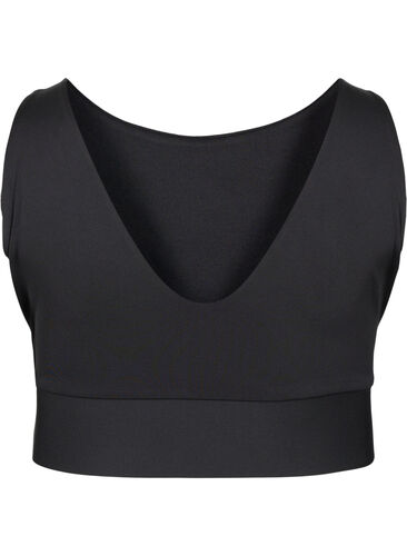 CORE, MID SUPPORT SPORTS BRA - Sports-BH med V-skjæring på ryggen, Black, Packshot image number 1