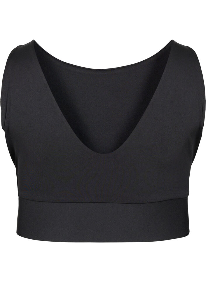 CORE, MID SUPPORT SPORTS BRA - Sports-BH med V-skjæring på ryggen, Black, Packshot image number 1