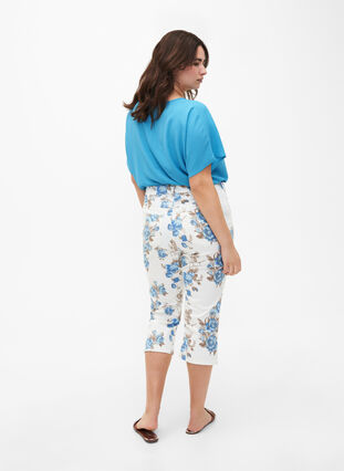 Amy Capri-jeans med høy midje og blomstermønster, White B.AOP, Model image number 1
