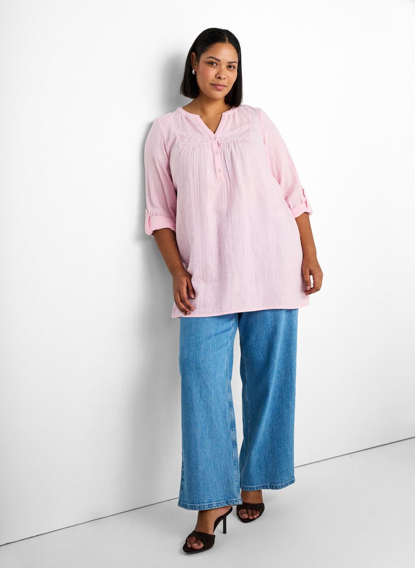 Bomullsmuslin tunika med broderie anglaise, Rosa, Image image number 0