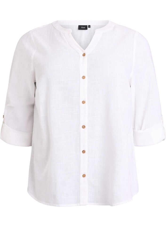 Bluse i bomull med V-hals, Hvit, Packshot image number 0