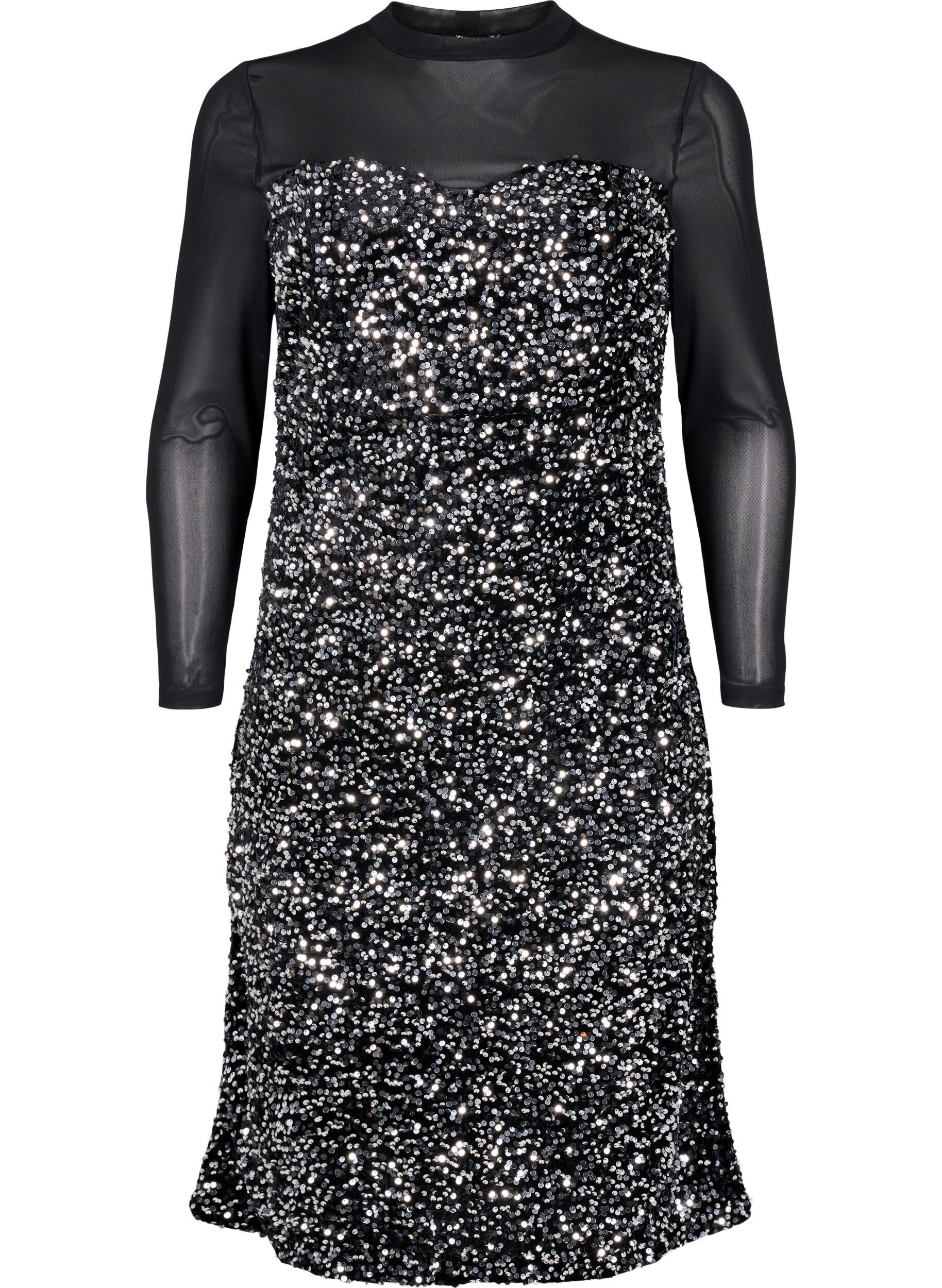Zizzi Glitterkjole med paljetter, Black w. Silver, Packshot image number 0