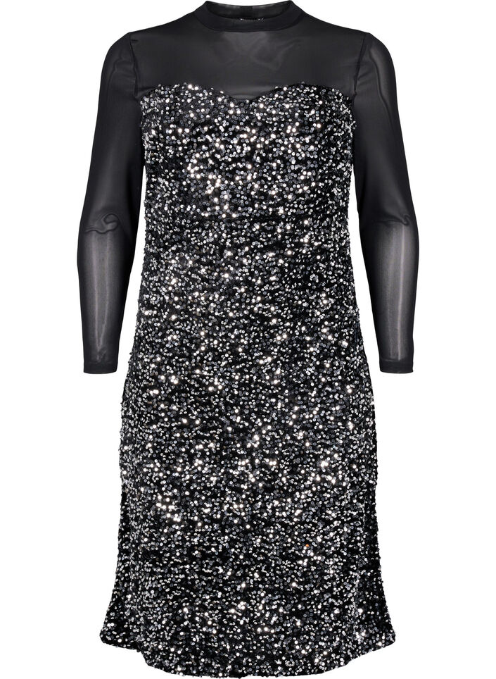 Glitterkjole med paljetter, Black w. Silver, Packshot image number 0