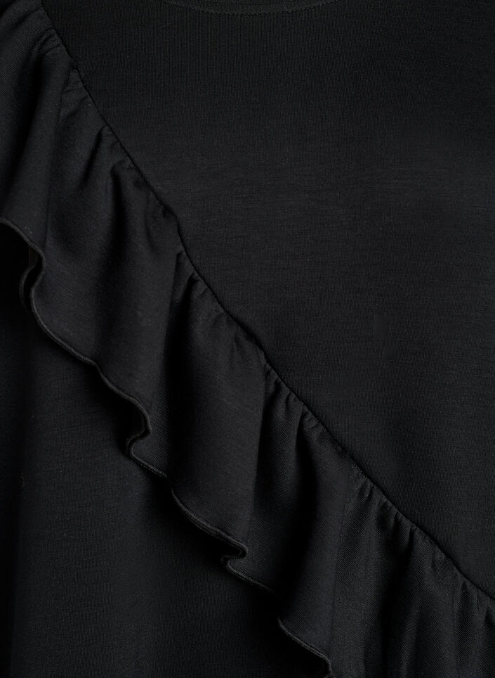 Jersey bluse med diagonal rysjedetalj, Svart, Packshot image number 2