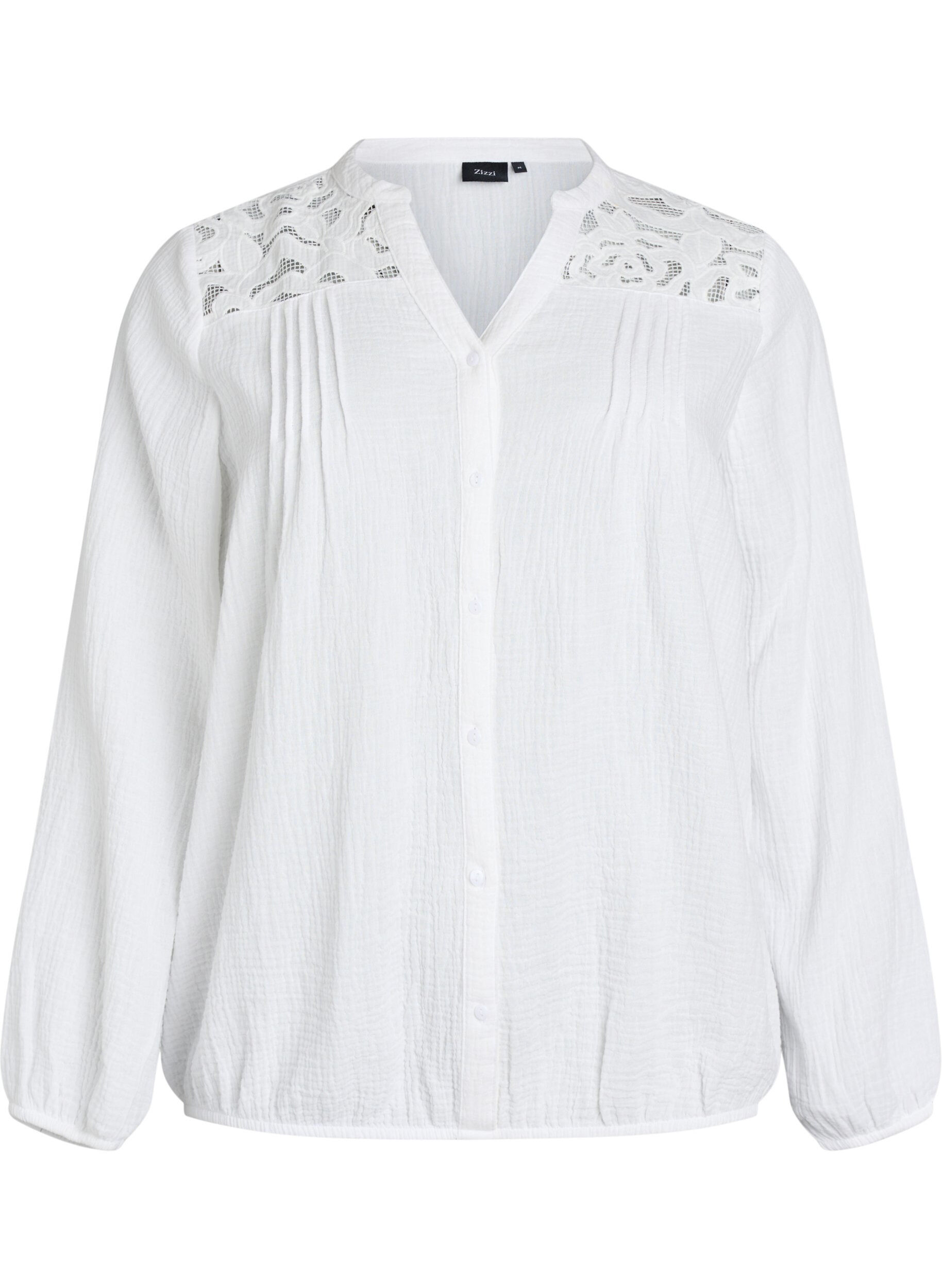 Bluse i bomullsmusselin med broderte detaljer