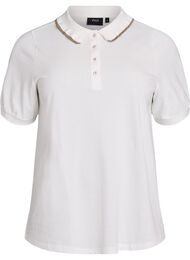 Poloskjorte med rhinesteinknapper og volangdetaljer, White Alyssum Comb