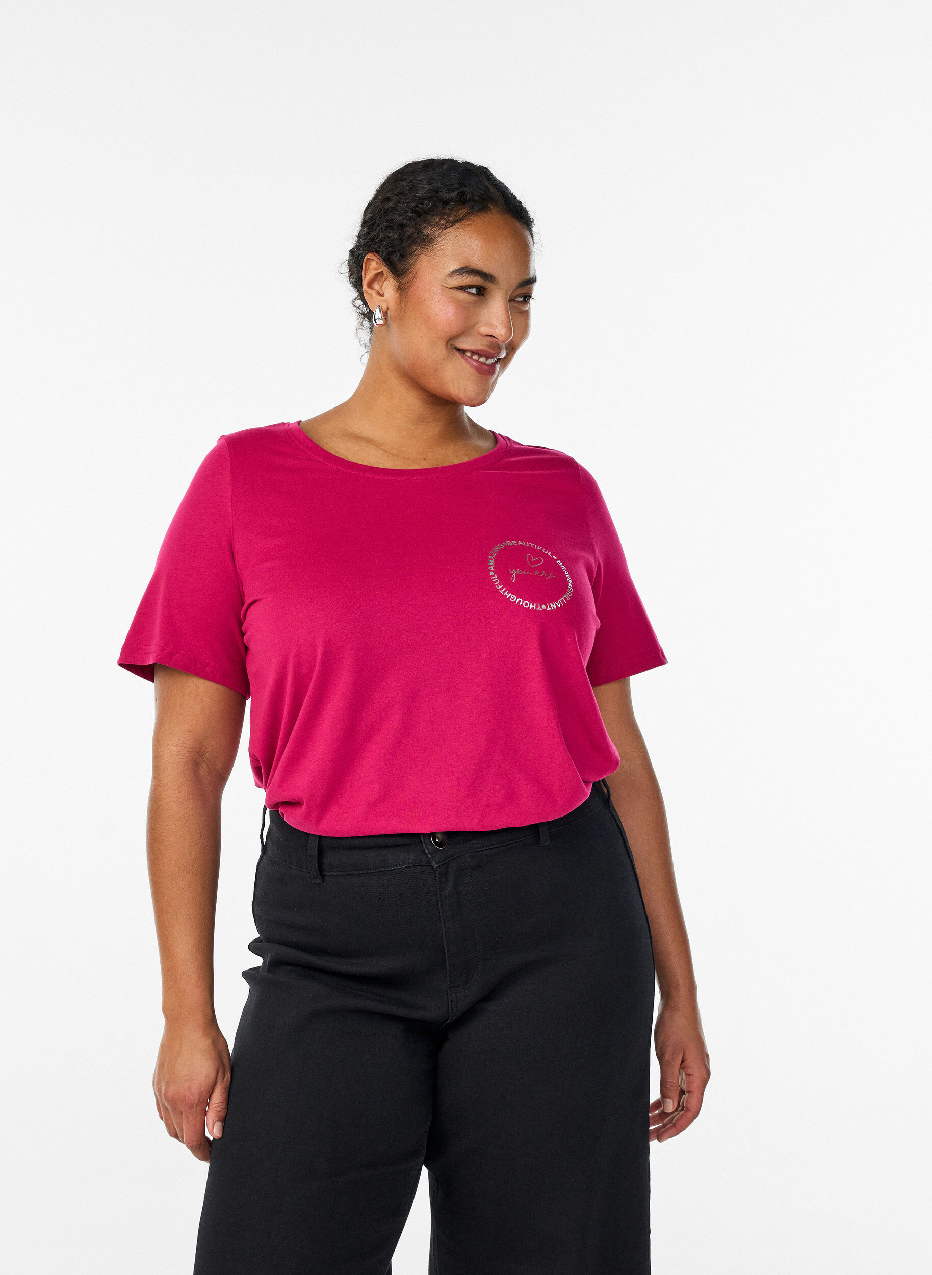 Zizzi T-skjorte med trykk, R&oslash;d, Model image number 0