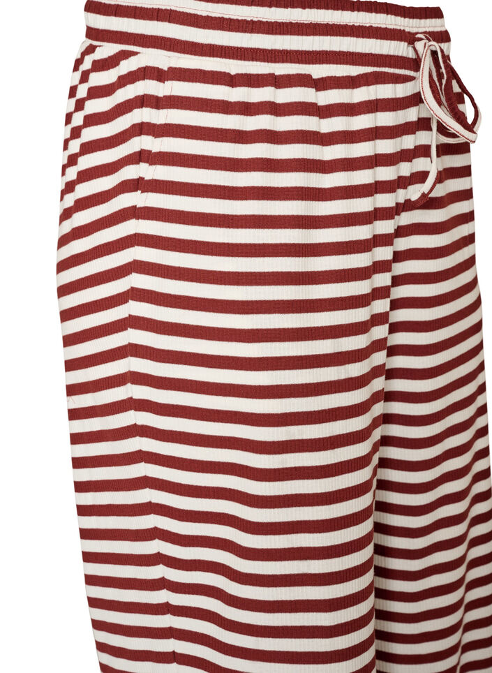 Stripete pyjamasbukser med h&oslash;y midje og vide ben, R&oslash;d, Packshot image number 2