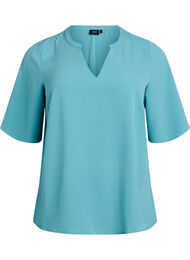 Kortermet bluse med V-hals, Bristol Blue