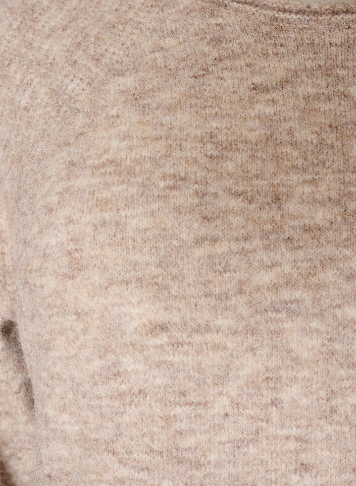 Strikkebluse med raglanermer og en bred blondedetalj, Beige, Packshot image number 2