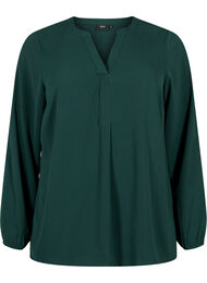 Ensfarget bluse med V-hals, Scarab