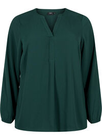 Ensfarget bluse med V-hals